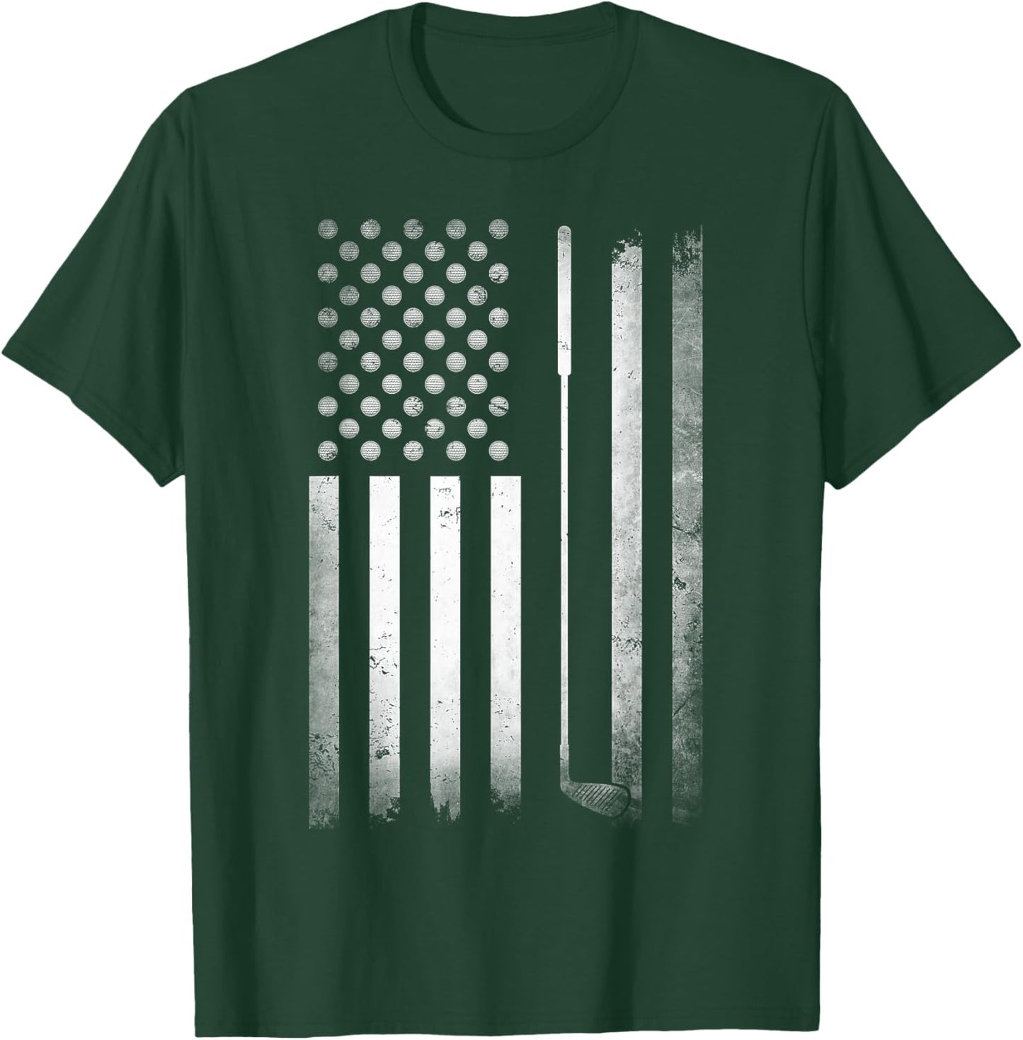 Golf Golfer American Flag Golf Flat Funny Golf T-Shirt - T-Shirt | Forest