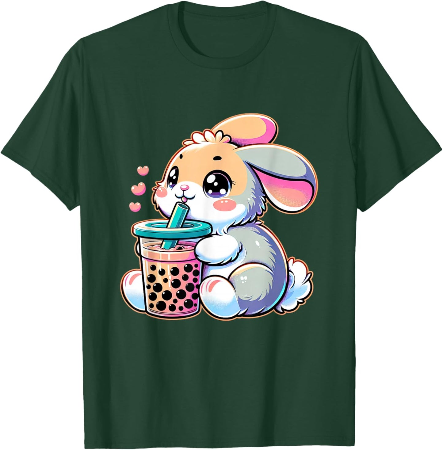 Cute Bunny Rabbit Drink Boba Tea Kawaii Easter For Kid Teen T-Shirt - T-Shirt | Forest