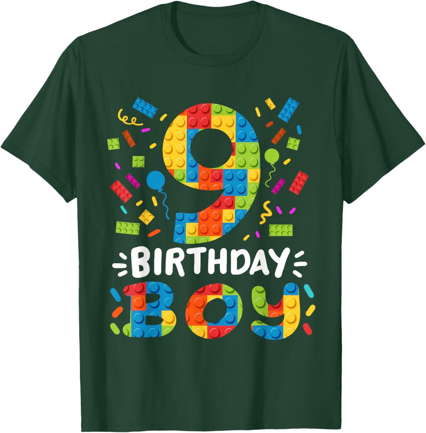 Kids 9 Years Old Building Blocks Builder 9th Birthday Boys T-Shirt - T-Shirt | Forest