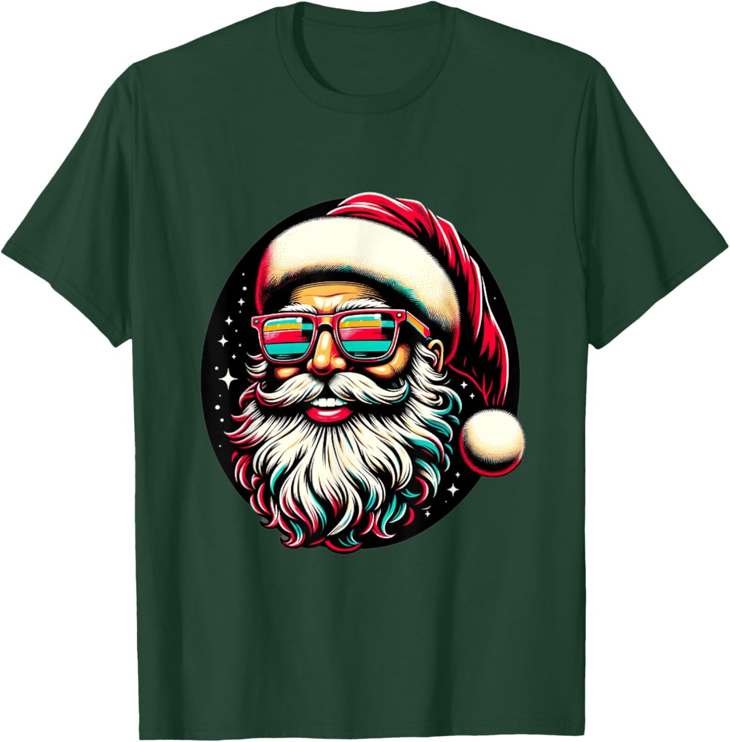 Retro Santa Face Sunglasses Christmas Holiday Xmas Men Women T-Shirt - T-Shirt | Forest