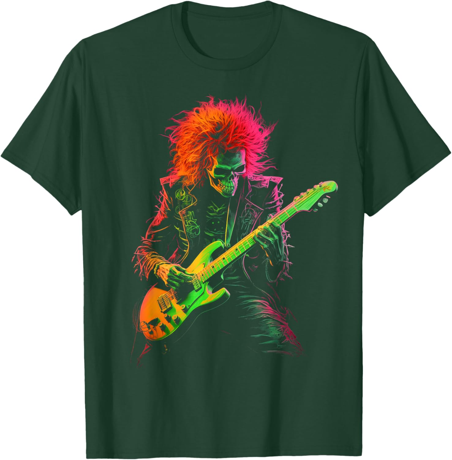 Skeleton Playing Guitar Rock Band Halloween T-Shirt - T-Shirt | Forest