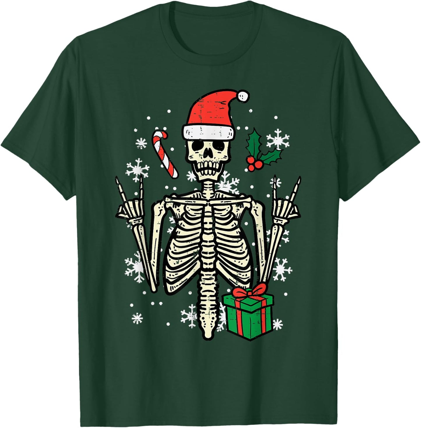 Christmas Rocker Skeleton Santa Rock Hand Xmas Men Boys Kids T-Shirt - T-Shirt | Forest