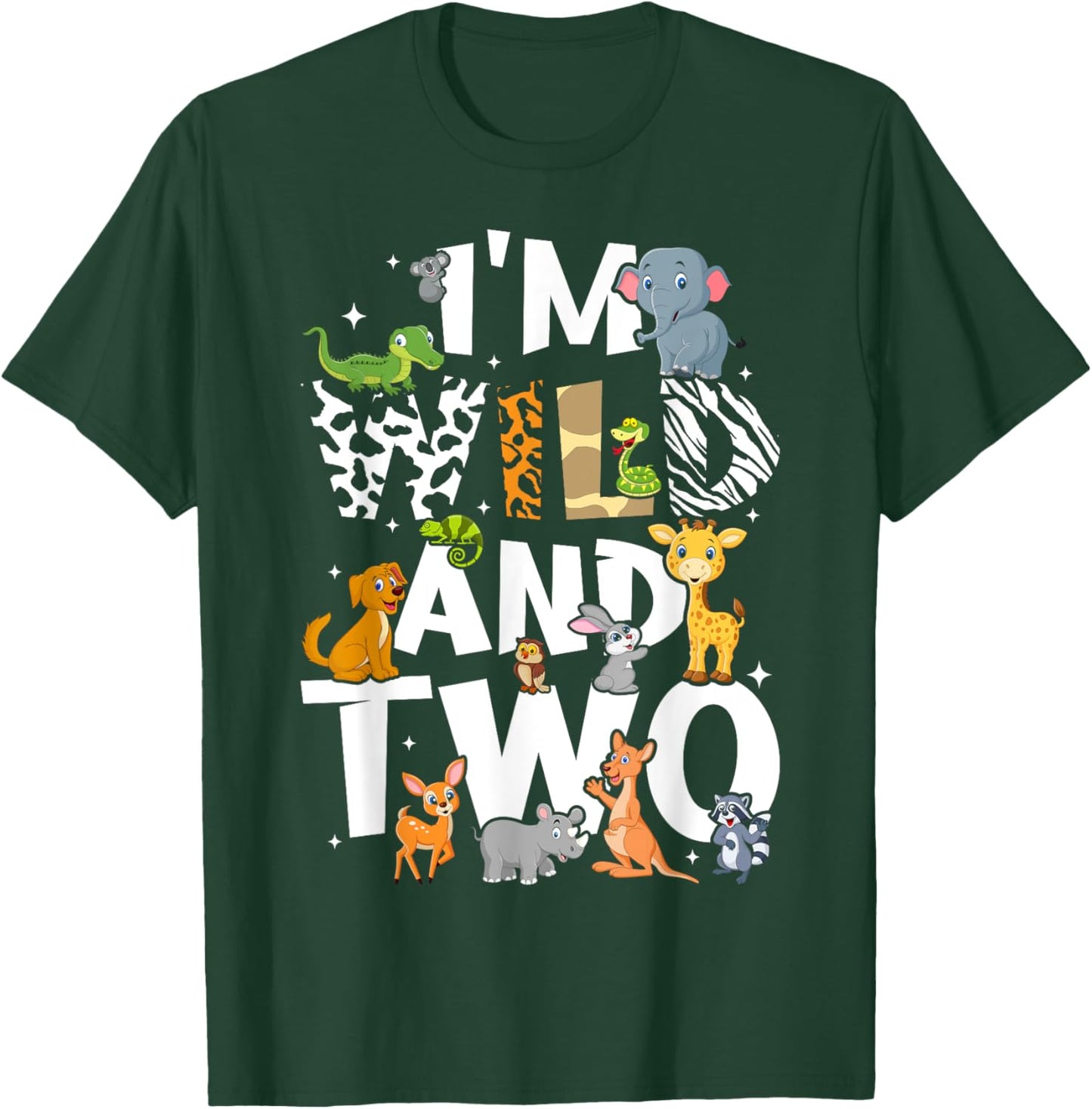 I'm Wild and Two Zoo Theme Birthday Safari Jungle Animals T-Shirt - T-Shirt | Forest