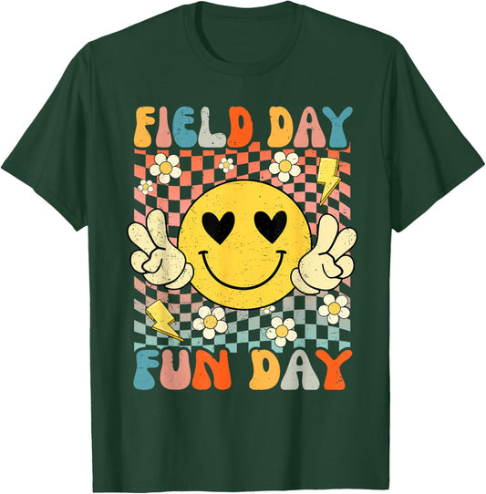 Field Day Fun Day Groovy Retro Field Trip Funny Boys Girls T-Shirt - T-Shirt | Forest