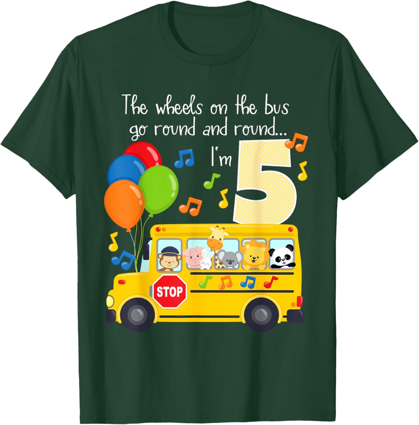 The Wheels On The Bus 5th Birthday 5 Yrs Old Family Matching T-Shirt - T-Shirt | Forest