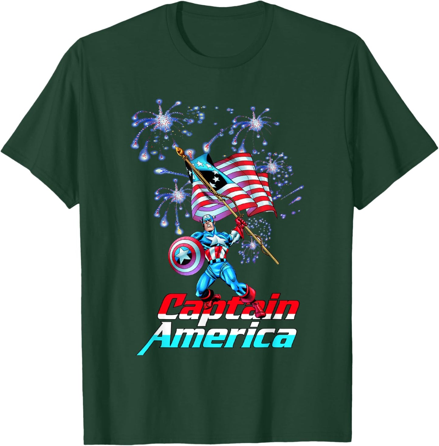Marvel Comics Retro Classic Captain America 4th of July Flag T-Shirt - T-Shirt | Forest