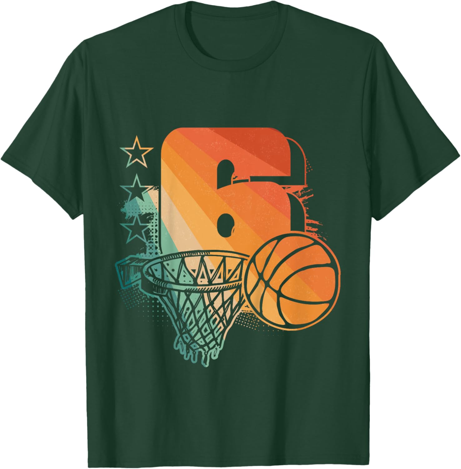 Kids 6th Birthday Boy Basketball Player Basketball 6 Years Old T-Shirt - T-Shirt | Forest