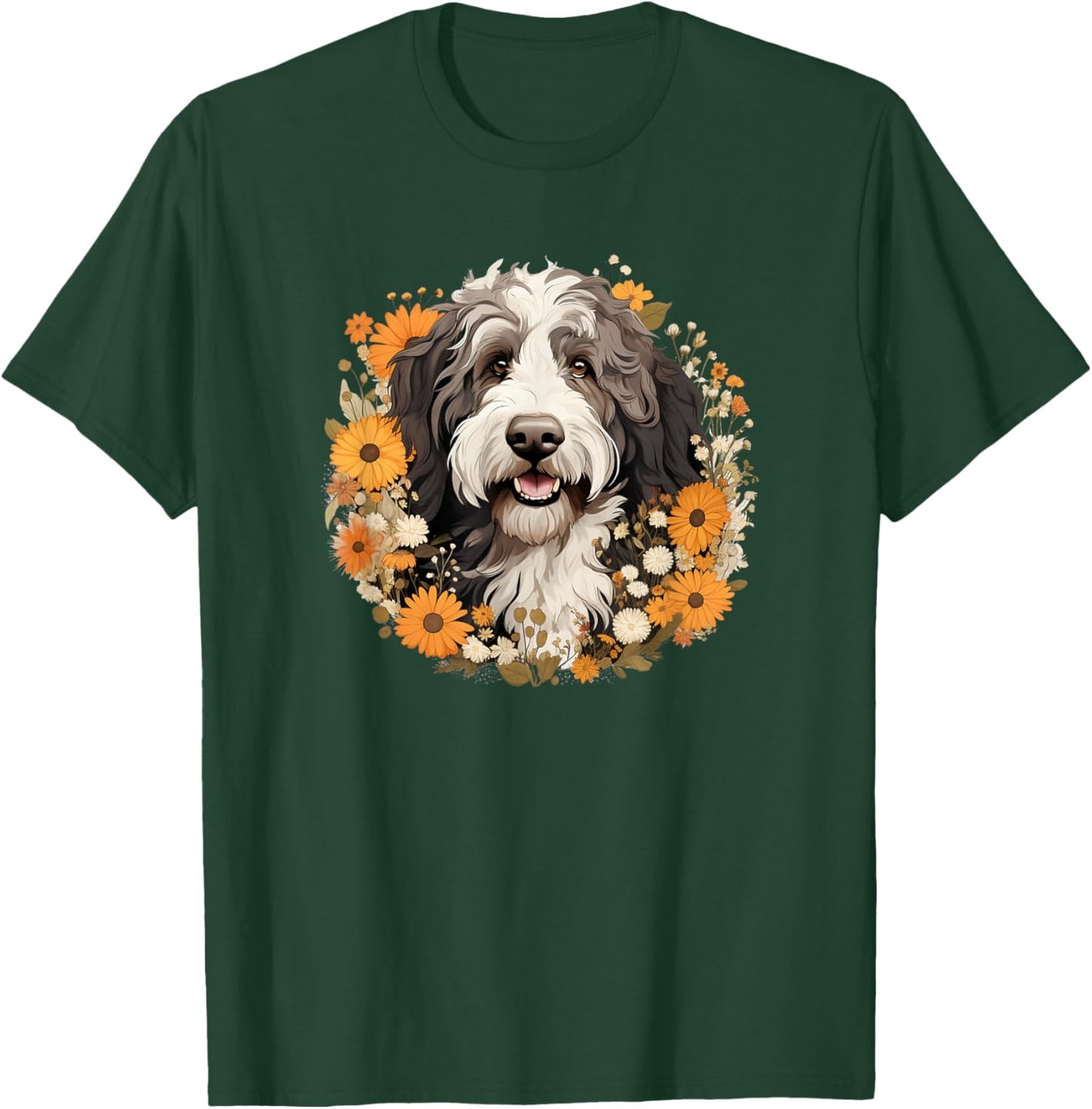 Cute Girls Kids Funny Wild Flowers Sheepadoodle Lover T-Shirt - T-Shirt | Forest