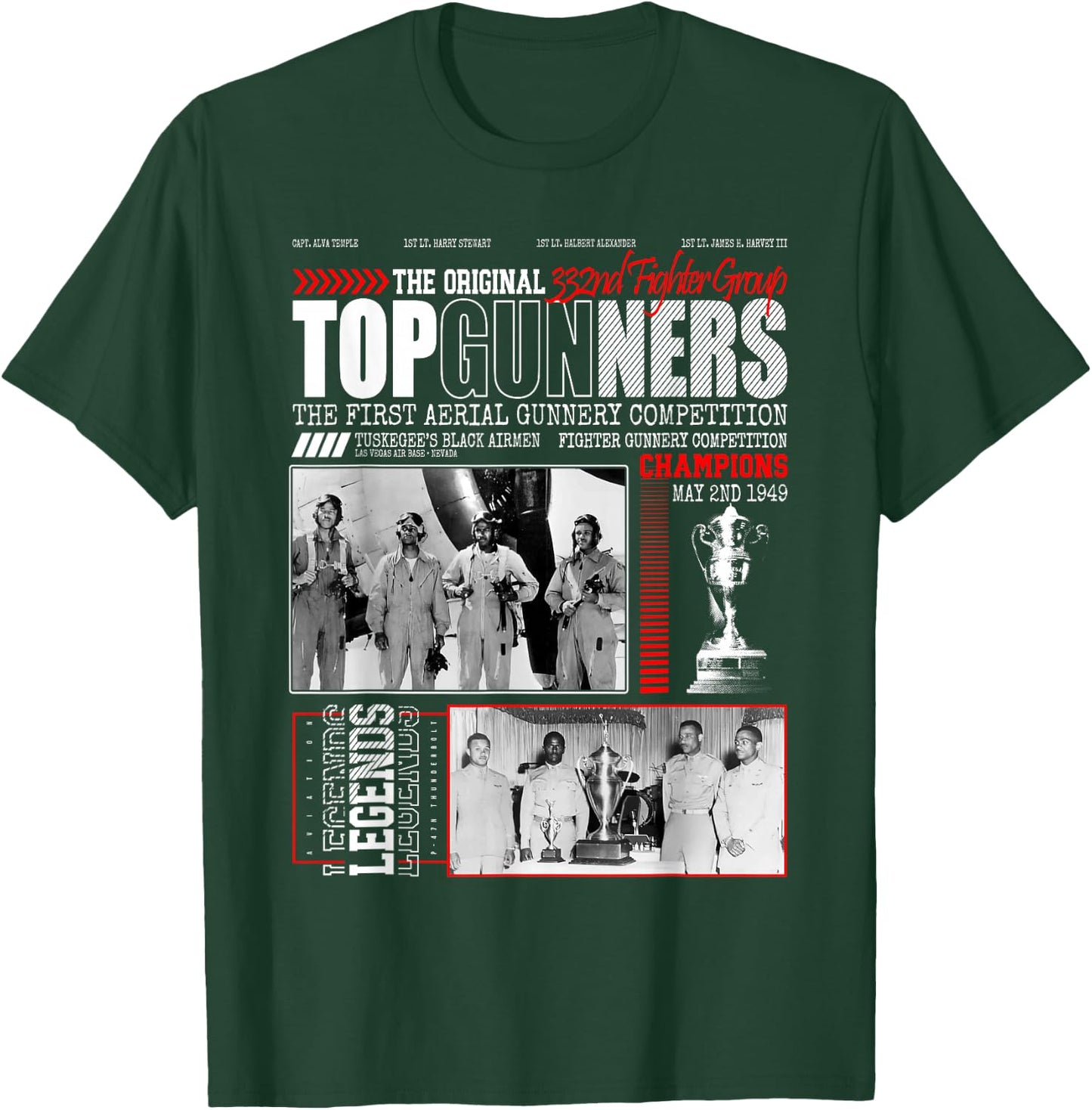 Tuskegee's Top Gunnery 1949 Black Airmen 332nd Fighter Group T-Shirt - T-Shirt | Forest