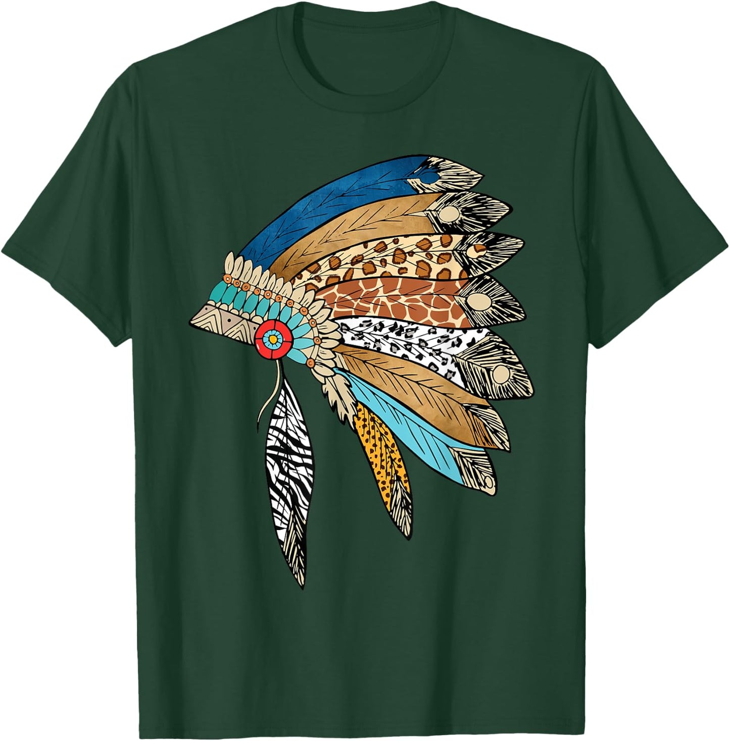 Native American Indian Headdress Powwow celebration Costume T-Shirt - T-Shirt | Forest