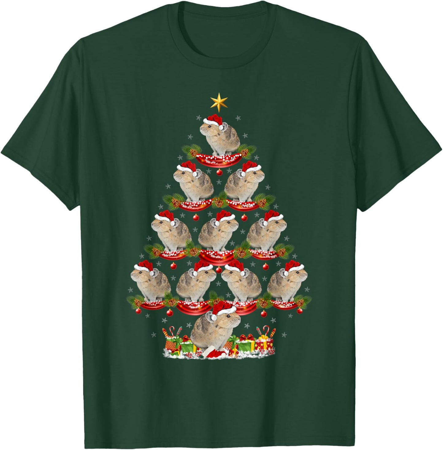 Pika Lover Xmas Holiday Santa Pika Christmas Tree T-Shirt - T-Shirt | Forest