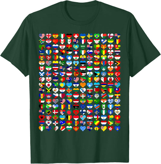 Heart Flags All Countries Flags Of The World Flags Unity Day T-Shirt - T-Shirt | Forest