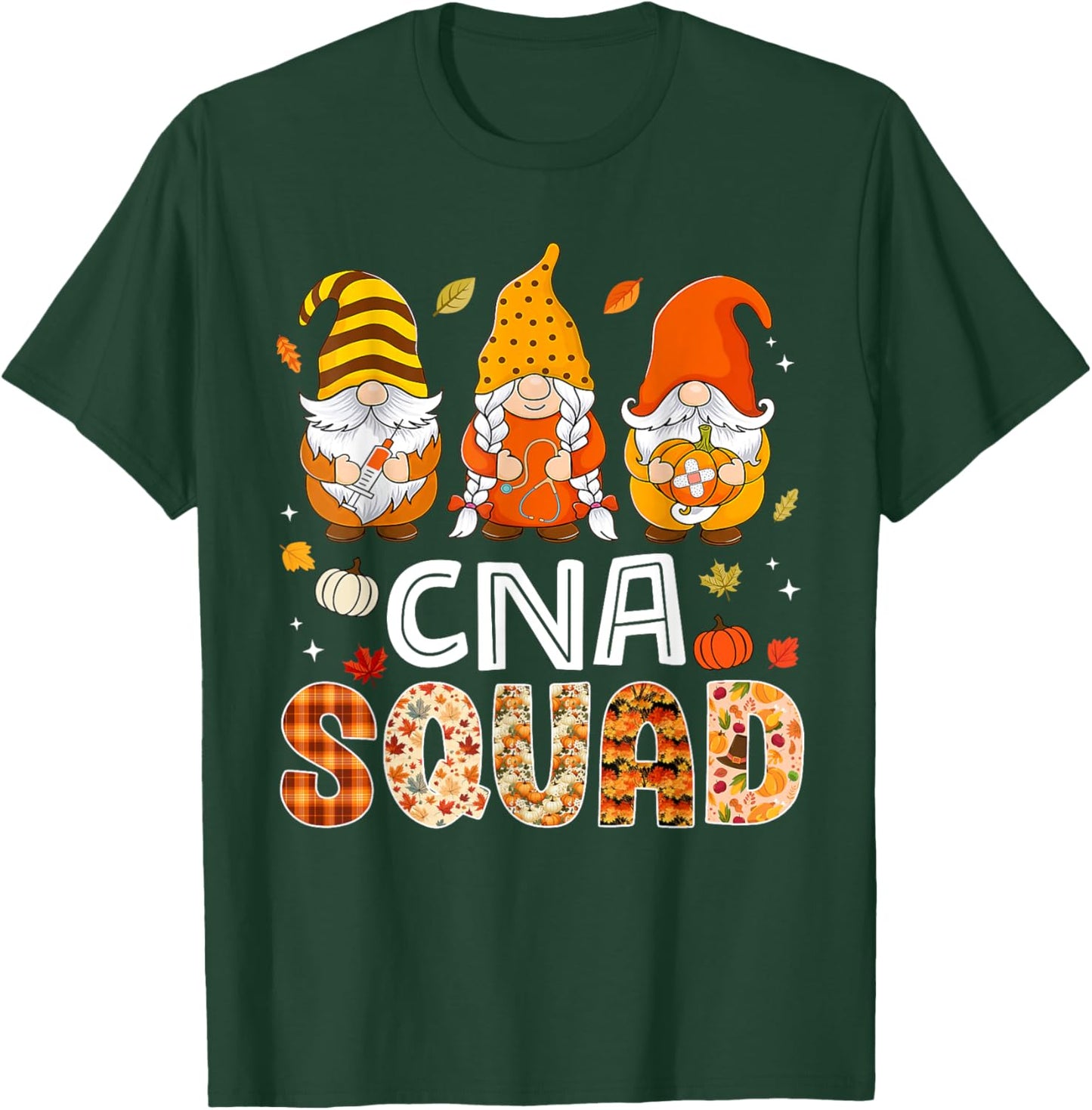 CNA Squad Gnome Nurse Leopard Thanksgiving Fall Stethoscope T-Shirt - T-Shirt | Forest