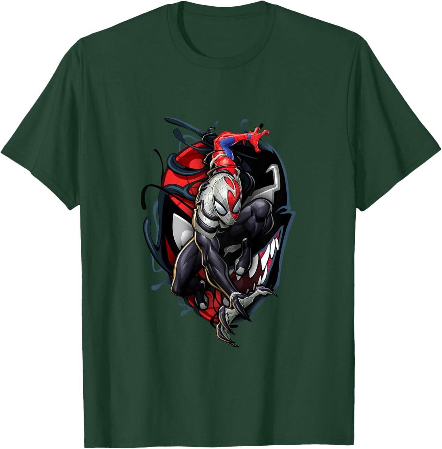 Kids Marvel Spider-Man Classic Venom Spider-Man Split Mask Icon T-Shirt - T-Shirt | Forest