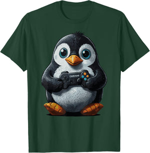Gaming Cute Penguin gamer Penguin Playing Video Games T-Shirt - T-Shirt | Forest