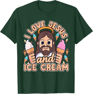 I Love Jesus And Ice Cream Christian Dessert Quote Gift T-Shirt - T-Shirt | Forest