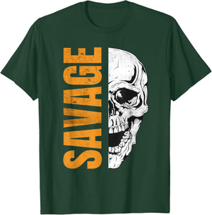 SAVAGE Skull Vintage Inspired Urban Streetwear T-Shirt - T-Shirt | Forest