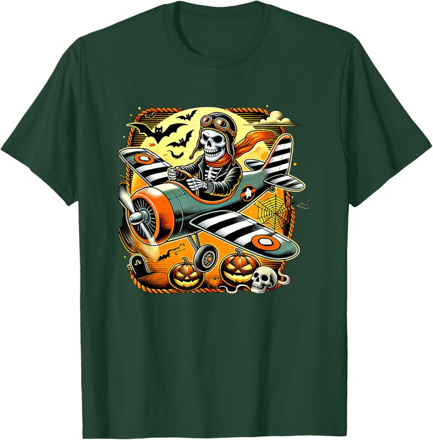 Halloween Skeleton Airplane T-Shirt - T-Shirt | Forest