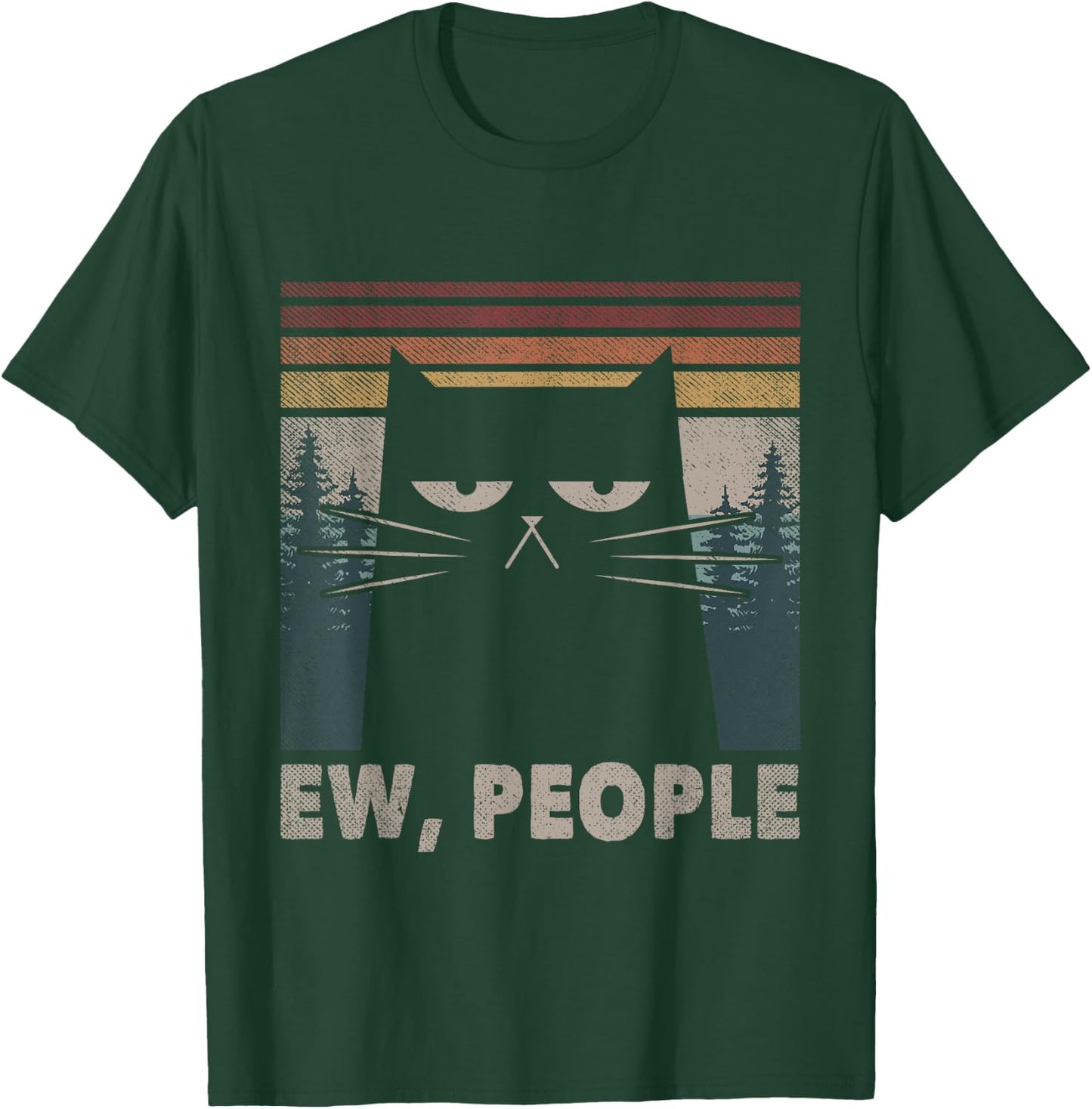 Vintage Ew People Black Cat Funny Anti Social Introvert Men Women Kids T-Shirt - T-Shirt | Forest