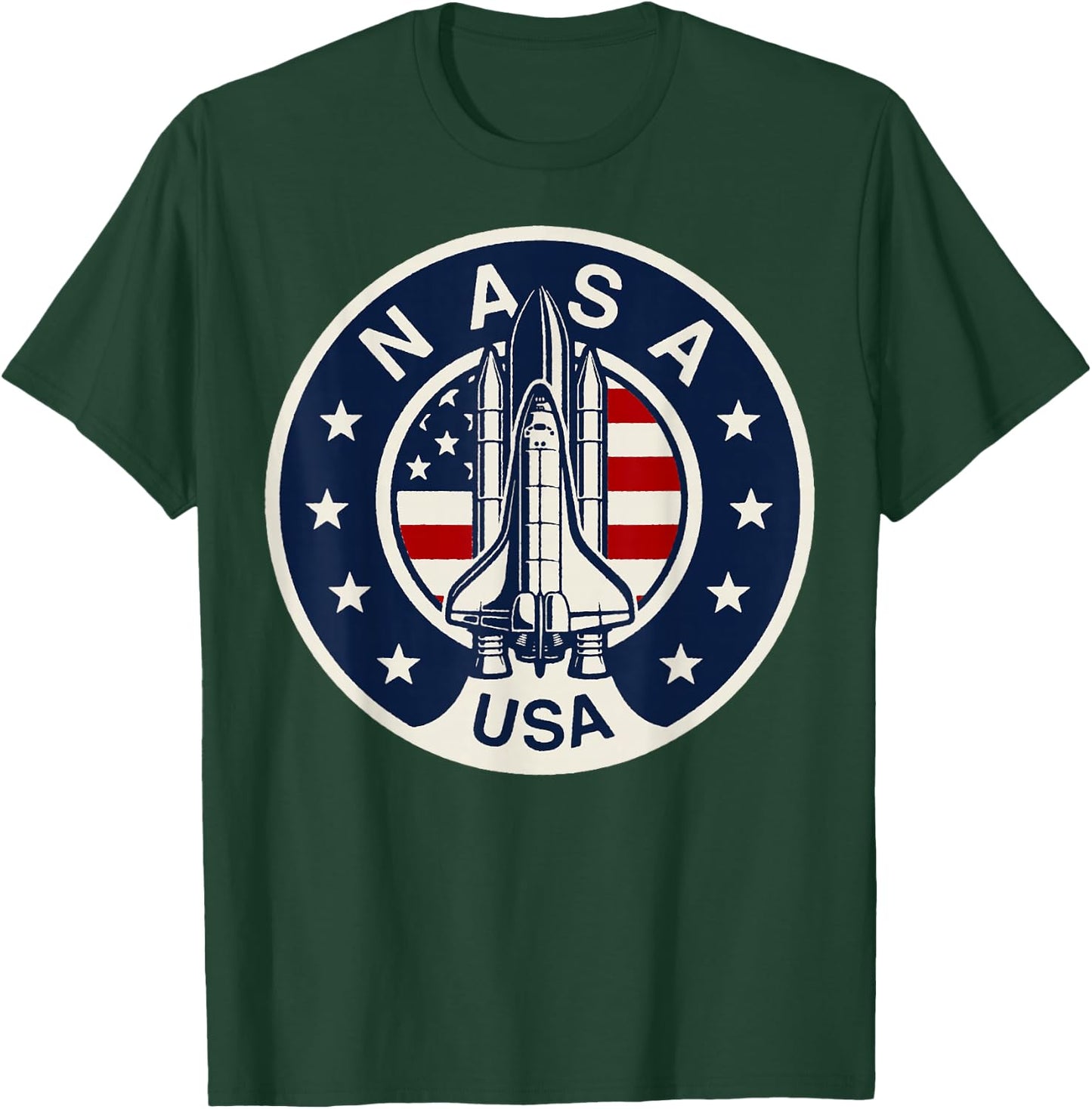 NASA USA Shuttle Rocket American Flag Logo T-Shirt - T-Shirt | Forest