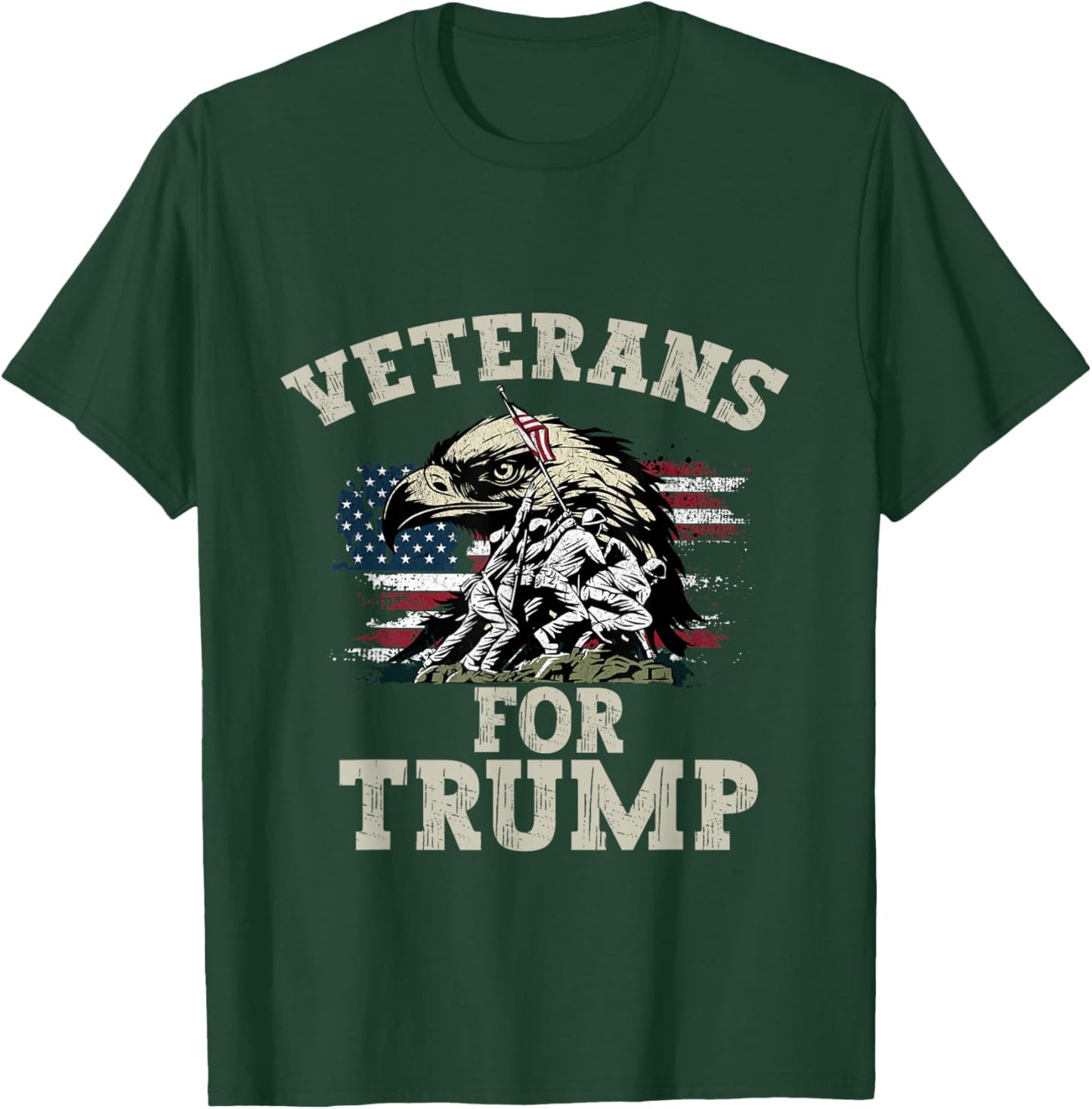 Veterans For Trump 2024 Vintage American Flag Men Women T-Shirt - T-Shirt | Forest
