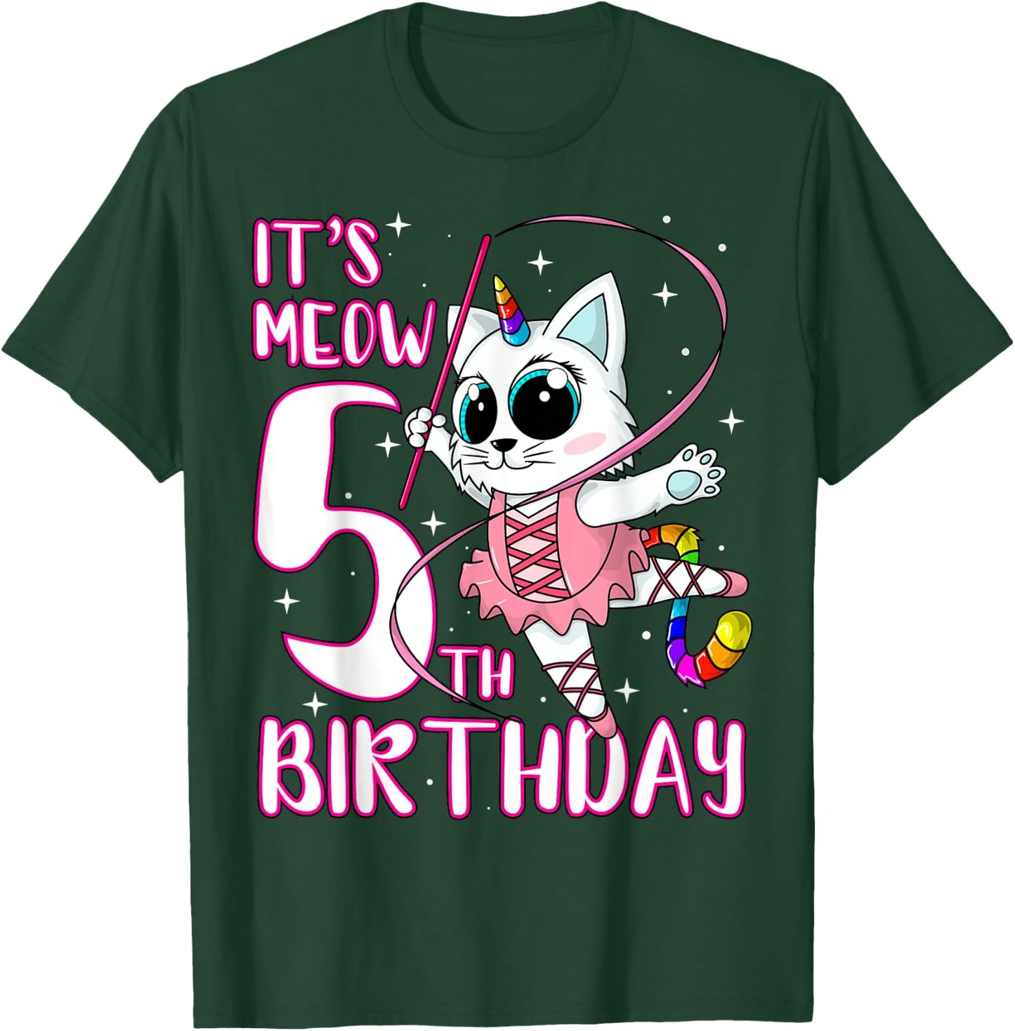 Its Meow 5th Birthday Kittycorn Unicorn Cat Kids Party Gift T-Shirt - T-Shirt | Forest
