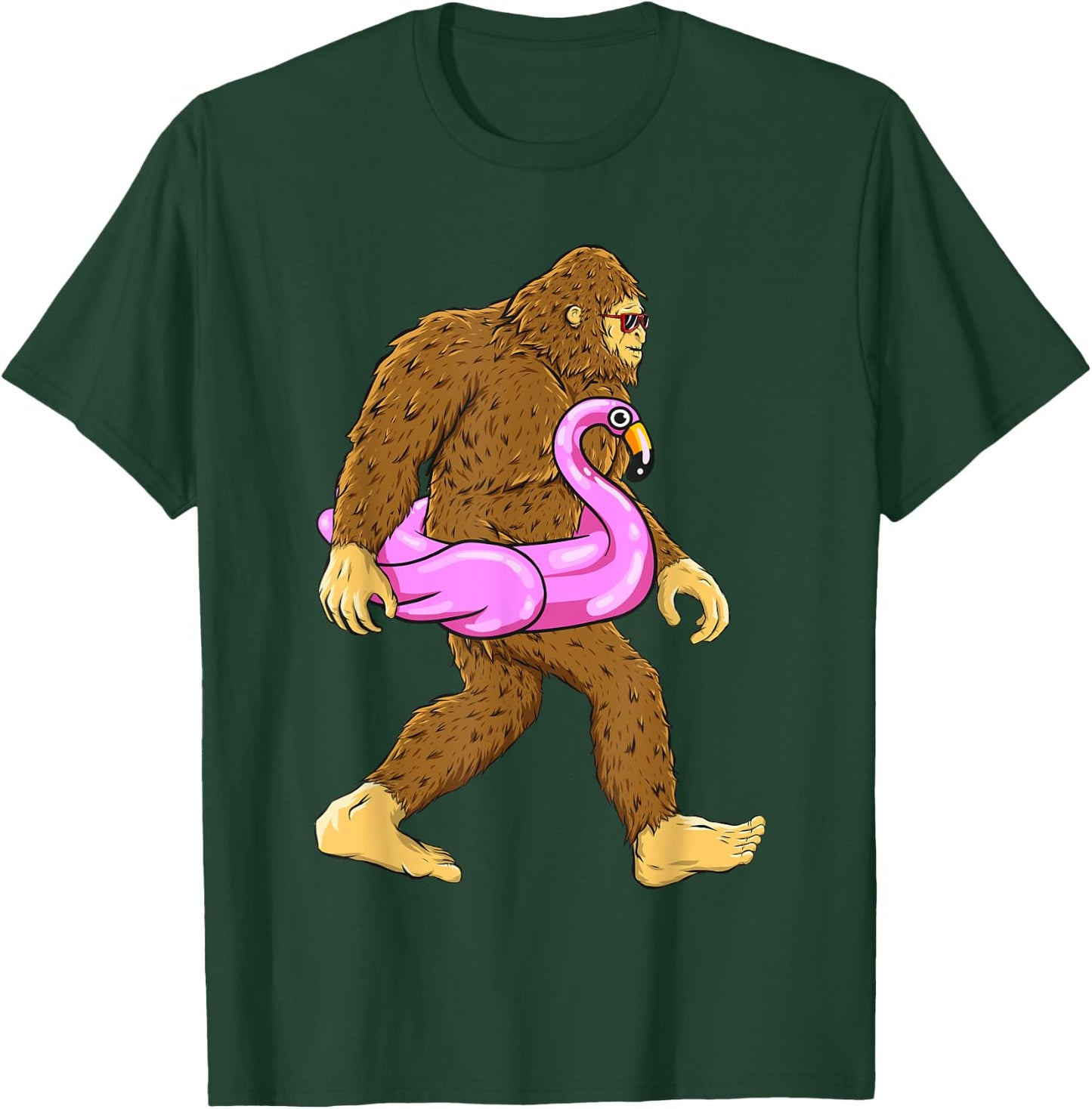 Pool Party Bigfoot Pink Float Flamingo Sasquatch Bird Lover T-Shirt - T-Shirt | Forest