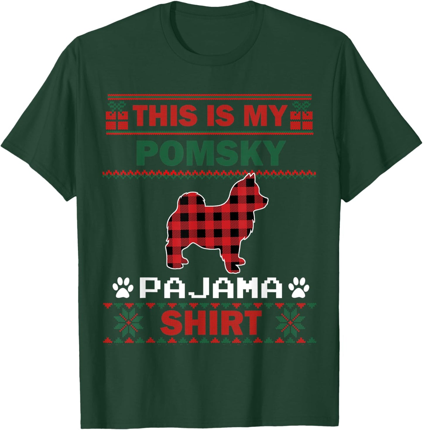 Pomsky Dog Gifts This Is My Pomsky Pajama Dog Ugly Christmas Women Kids T-Shirt - T-Shirt | Forest