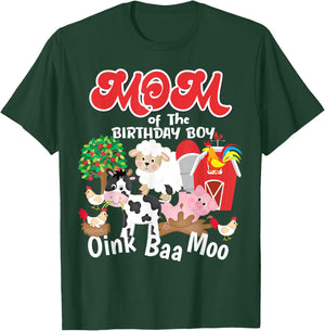 Mom Of The Birthday Boy Farm Animals Barnyard Oink Baa Moo T-Shirt - T-Shirt | Forest