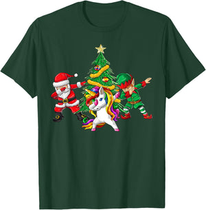 Dabbing Santa Elf Unicorn Christmas Tree Kids Boy Girl Gifts T-Shirt - T-Shirt | Forest