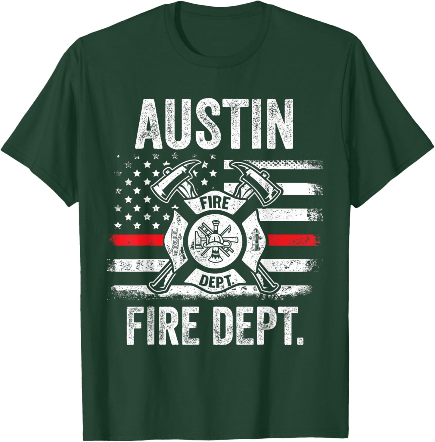Austin Texas Fire Department Thin Red Line Fireman T-Shirt - T-Shirt | Forest