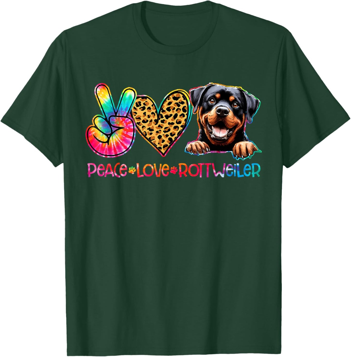 Peace Love Rottweiler Tie Dye Dog Lover T-Shirt - T-Shirt | Forest