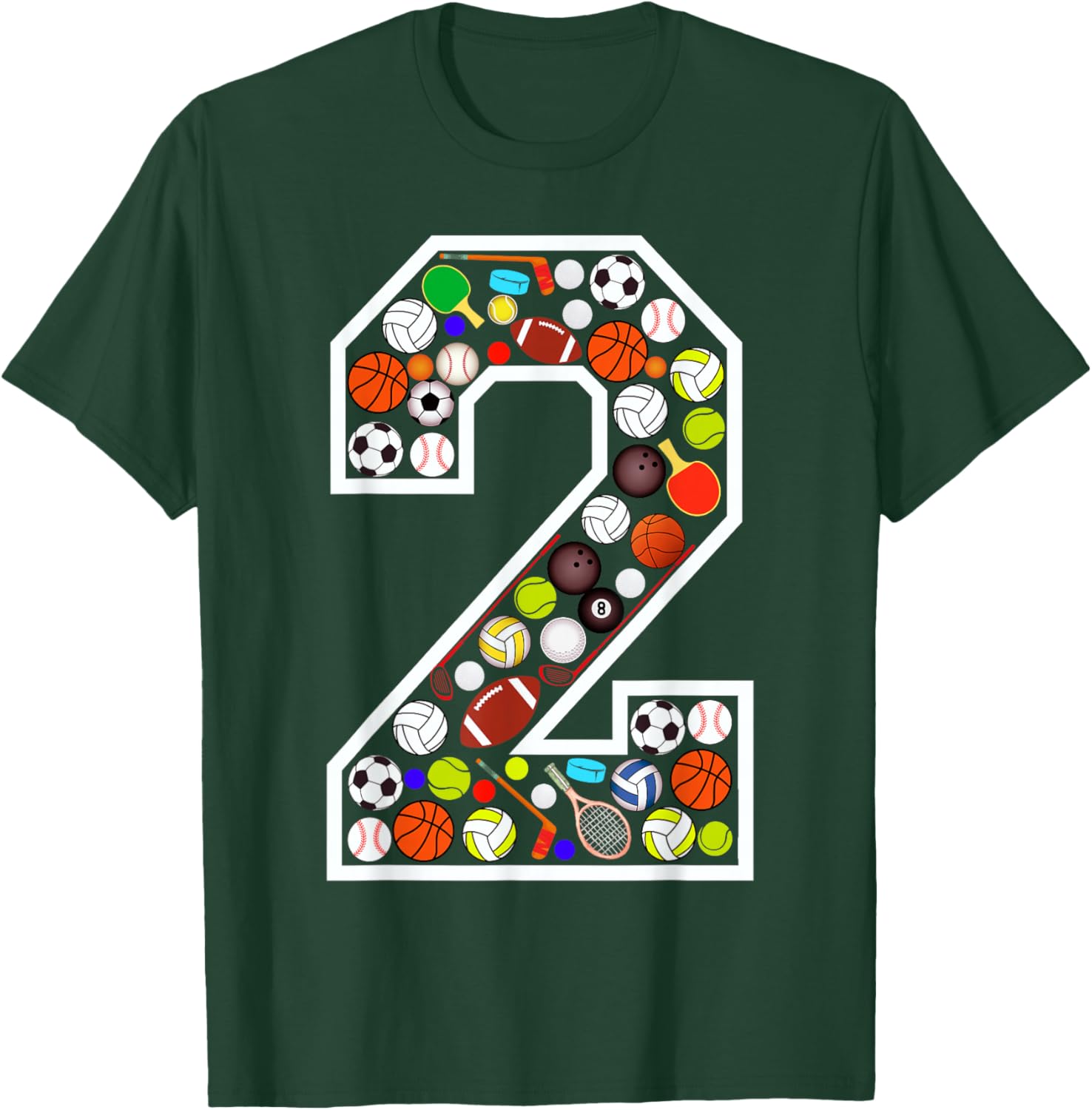 Kids 2nd Birthday Sports Big Number Two 2 Year Old Boy T-Shirt - T-Shirt | Forest