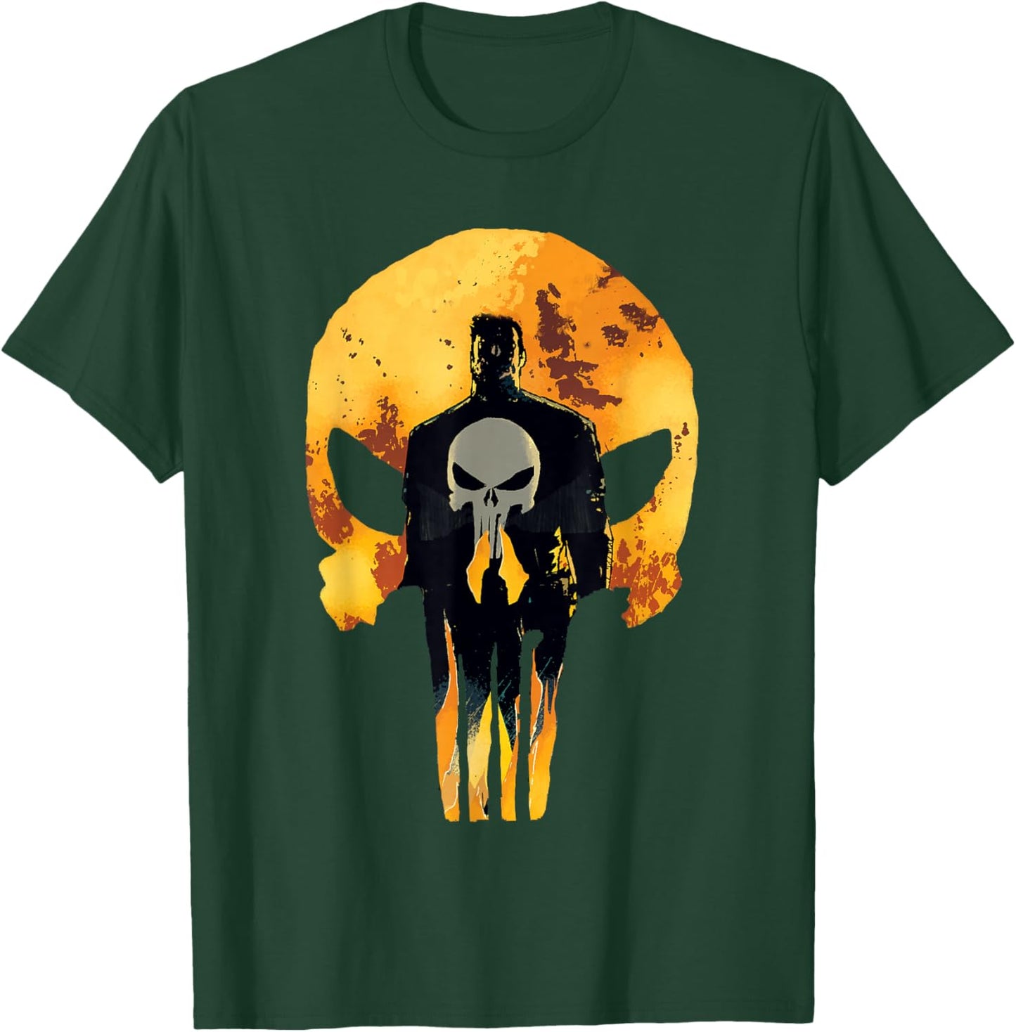 Marvel Punisher Shadowed Frank & Skull in Flames T-Shirt - T-Shirt | Forest