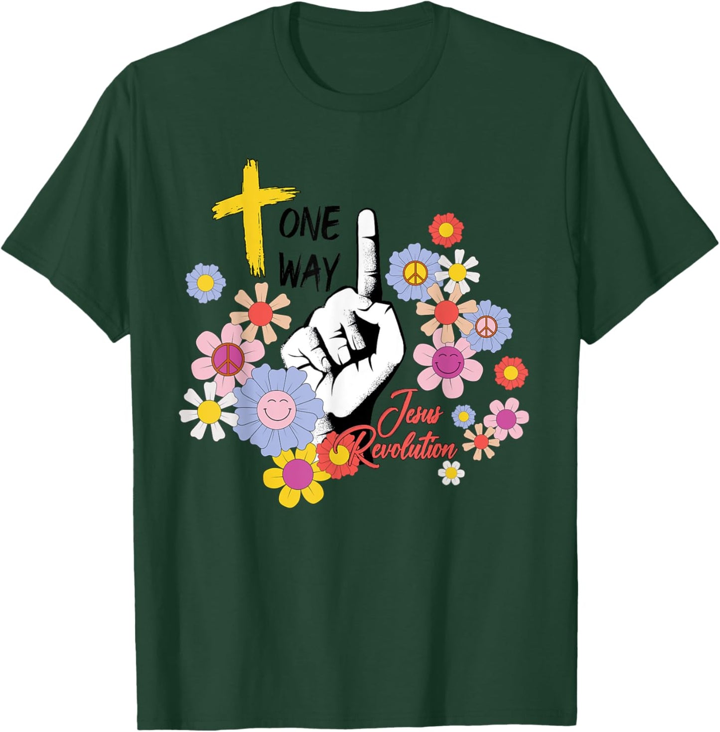 Groovy Retro Jesus Revolution Hippie Flowers One Way Women T-Shirt - T-Shirt | Forest
