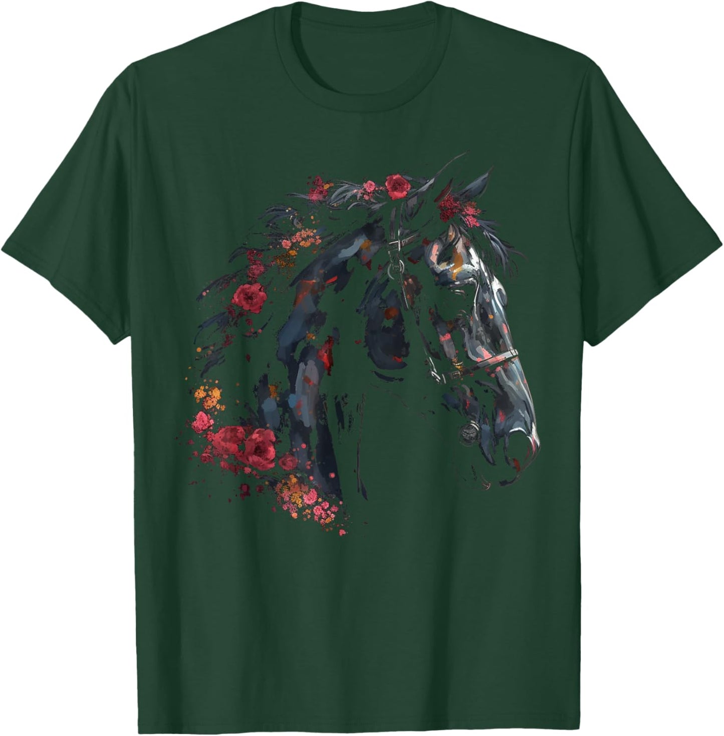 @n!mal Horse Artwork - Riding Flowers Animal Horse T-Shirt - T-Shirt | Forest