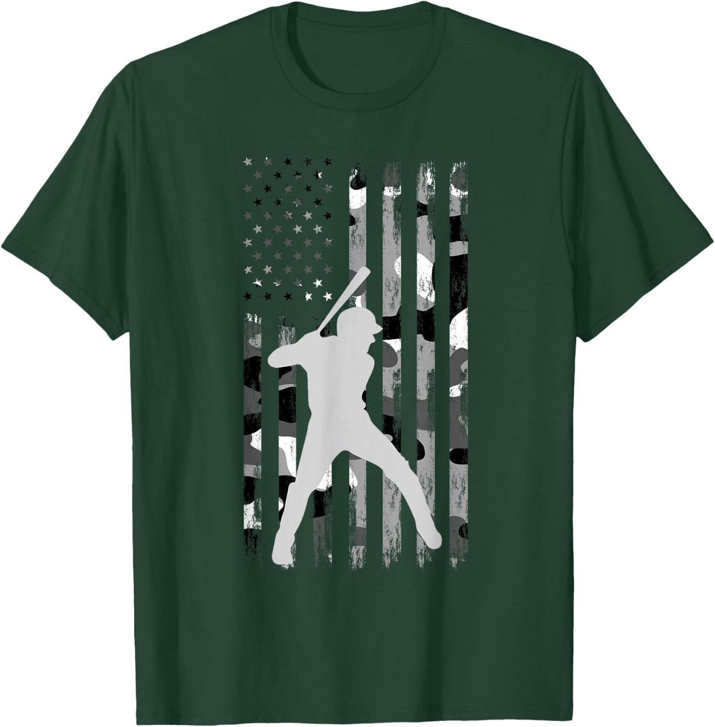 Baseball Player American Flag USA Camo Patriotic Graphic T-Shirt - T-Shirt | Forest