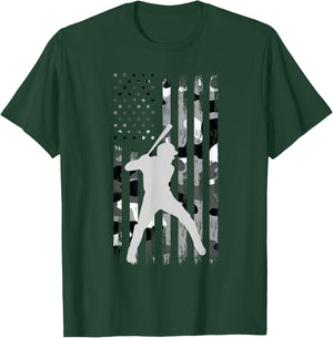 Baseball Player American Flag USA Camo Patriotic Graphic T-Shirt - T-Shirt | Forest