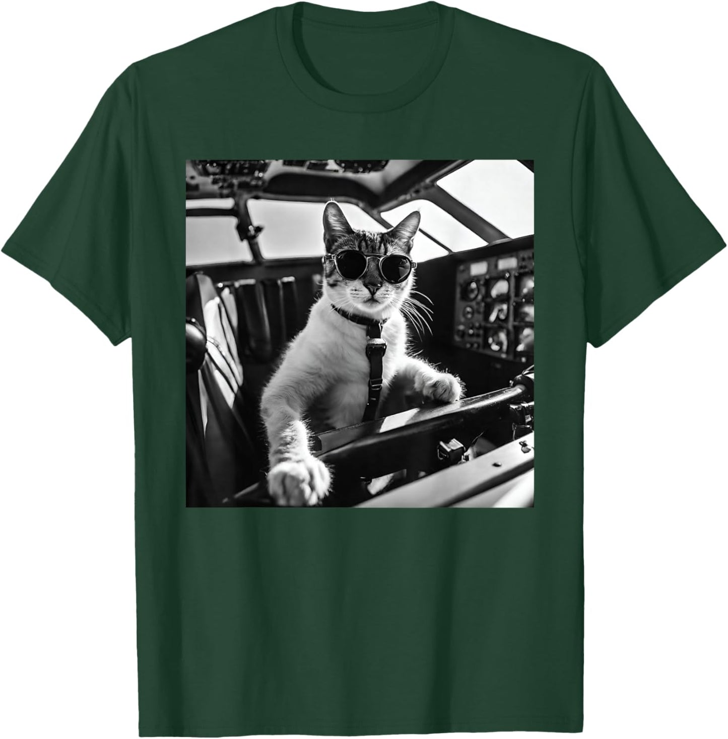Funny Pilot Cat Wearing Sunglasses Flying A Plane T-Shirt - T-Shirt | Forest
