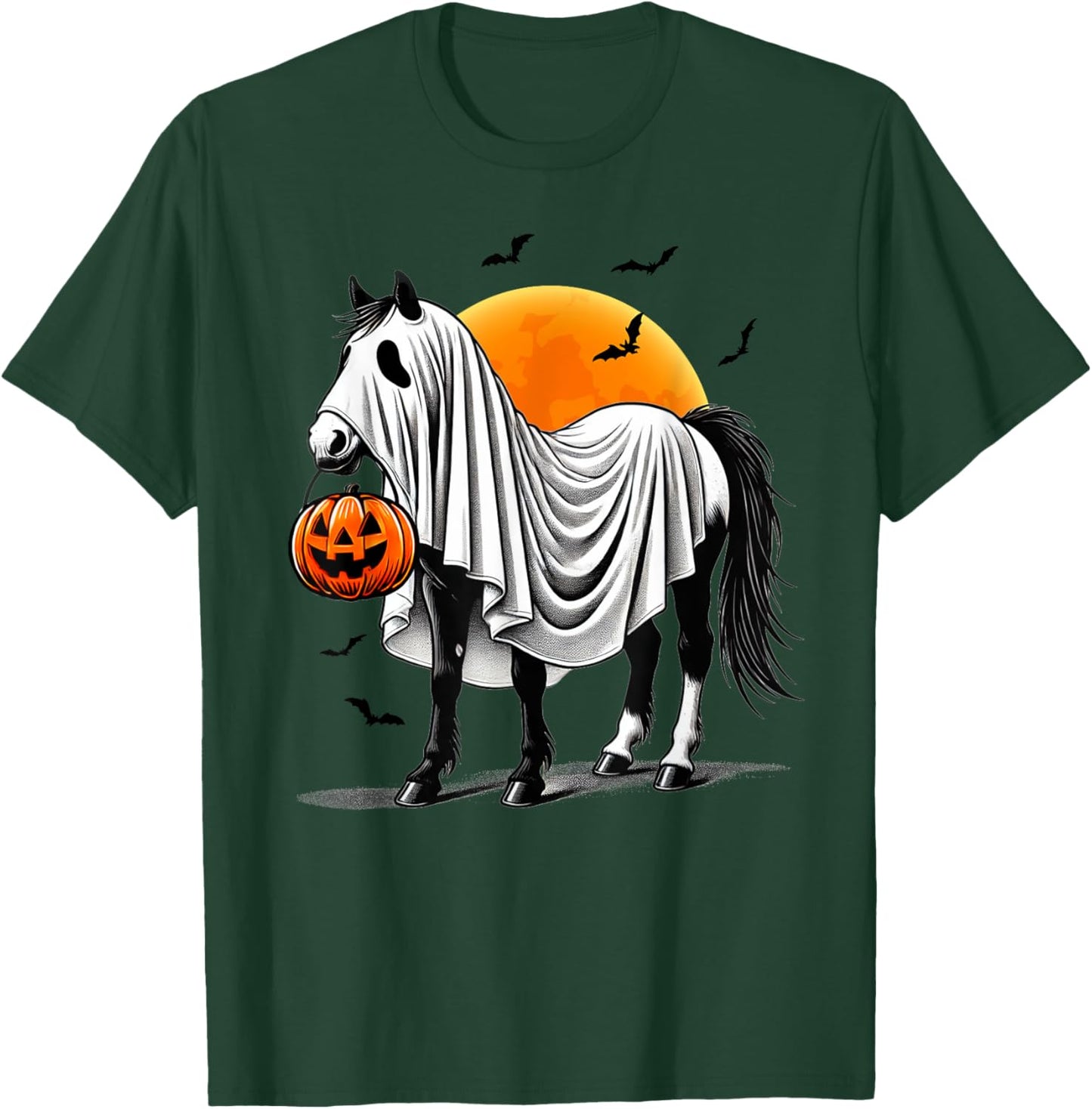 Funny Horse With Jackolantern Ghost Halloween Rider Riding T-Shirt - T-Shirt | Forest