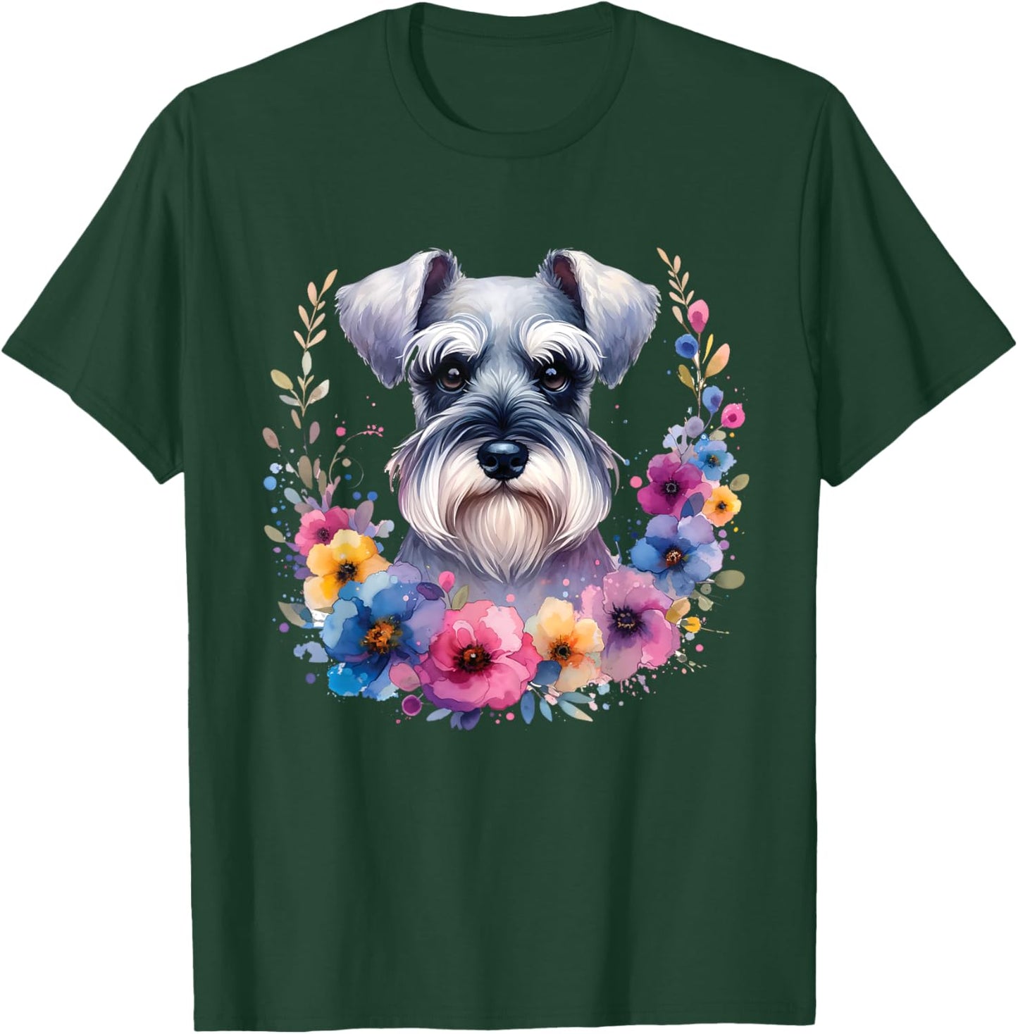 Floral Miniature Schnauzer Mama Dog Lover Mother's Day Men Women Kids T-Shirt - T-Shirt | Forest