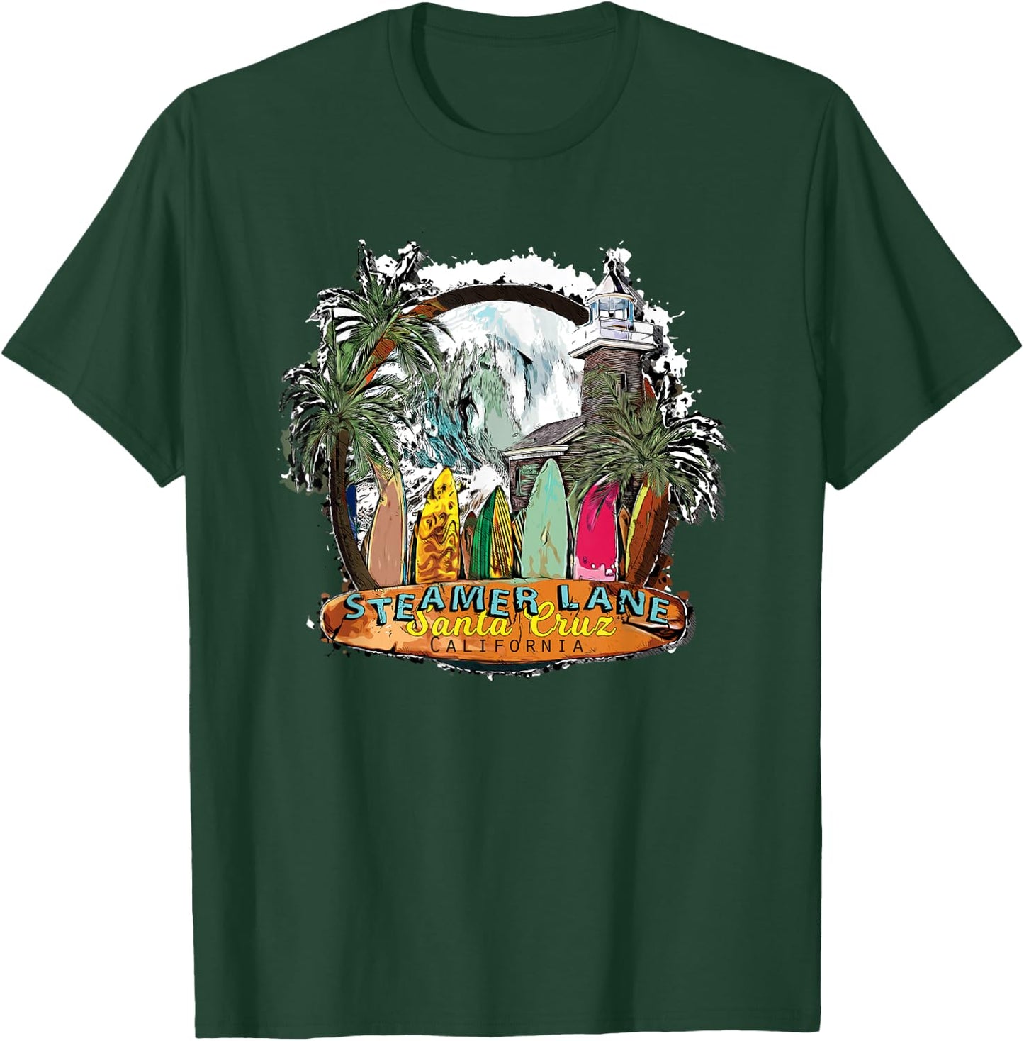 Surfing Santa Cruz Ca Steamer Lane Surf Town Souvenir T-Shirt - T-Shirt | Forest