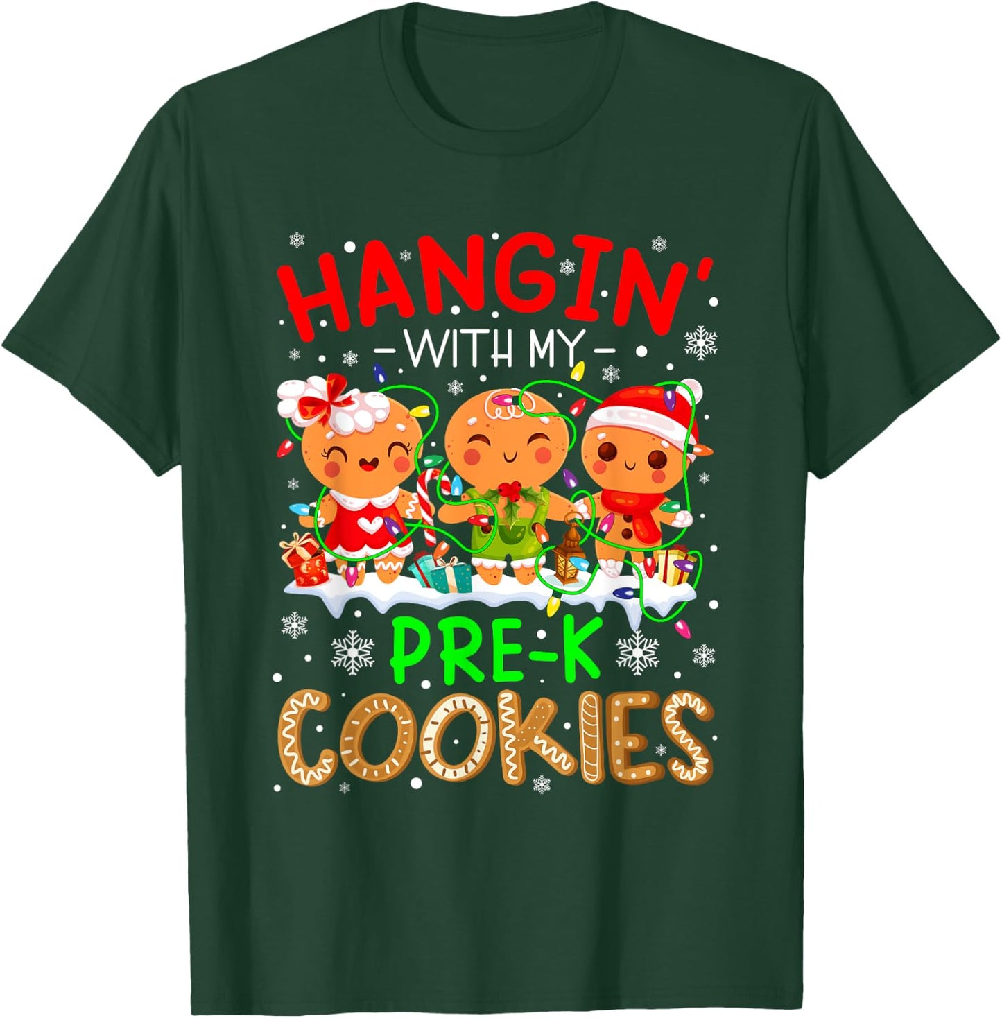 Hanging With My Pre-K Cookies Gingerbread Christmas Teacher T-Shirt - T-Shirt | Forest