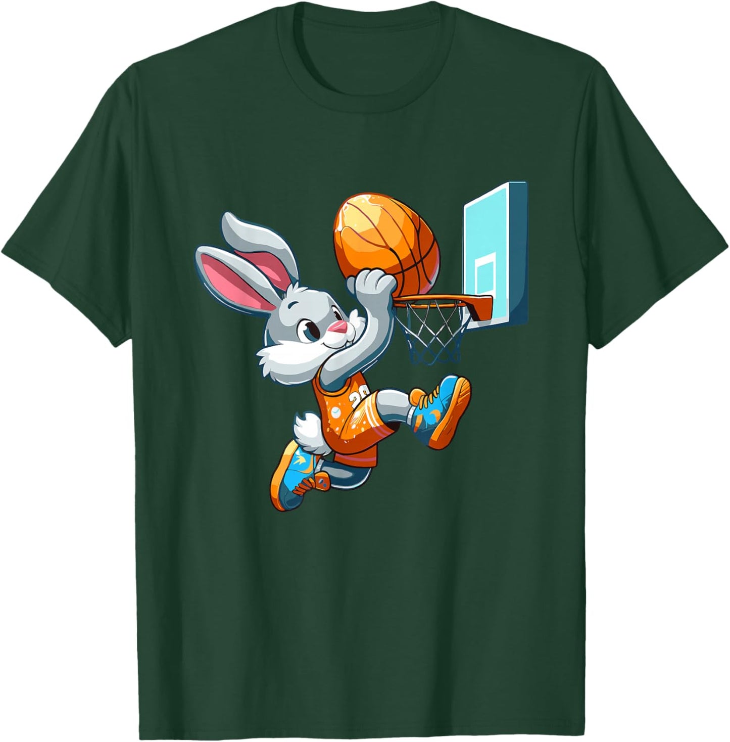 Bunny Rabbit Playing Dunking Basketball Easter Egg Dunk Kids T-Shirt - T-Shirt | Forest
