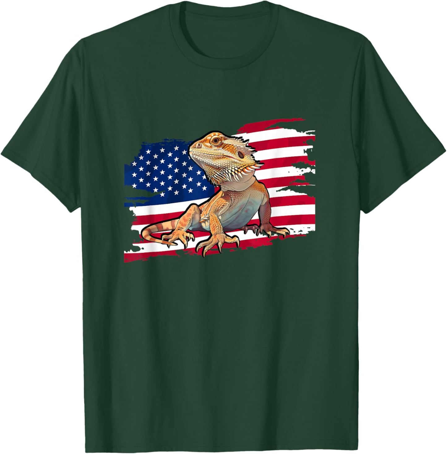 Tiny Dinosaur USA Flag 4th of July Bearded Dragon Lover T-Shirt - T-Shirt | Forest