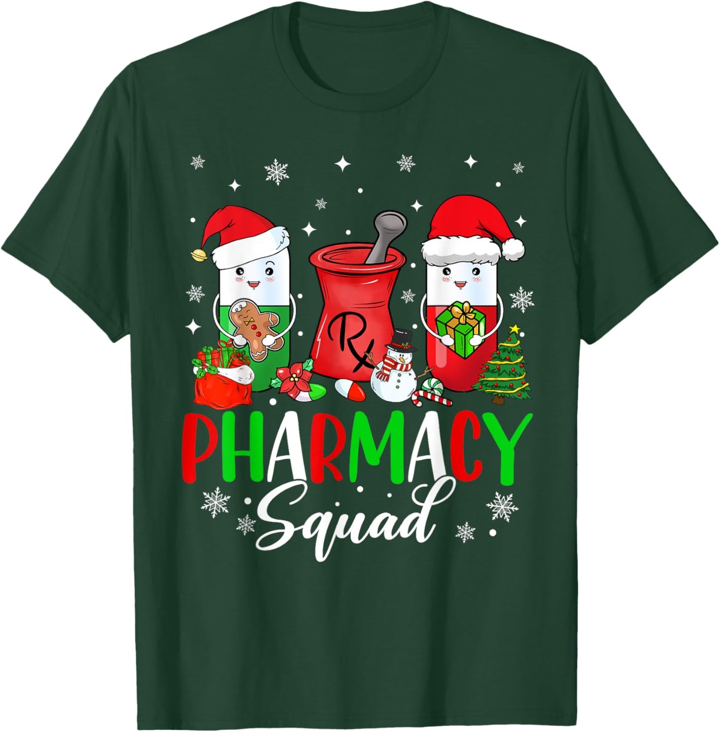 Funny Pharmacy tech Squad Christmas Matching Holiday Pajama T-Shirt - T-Shirt | Forest