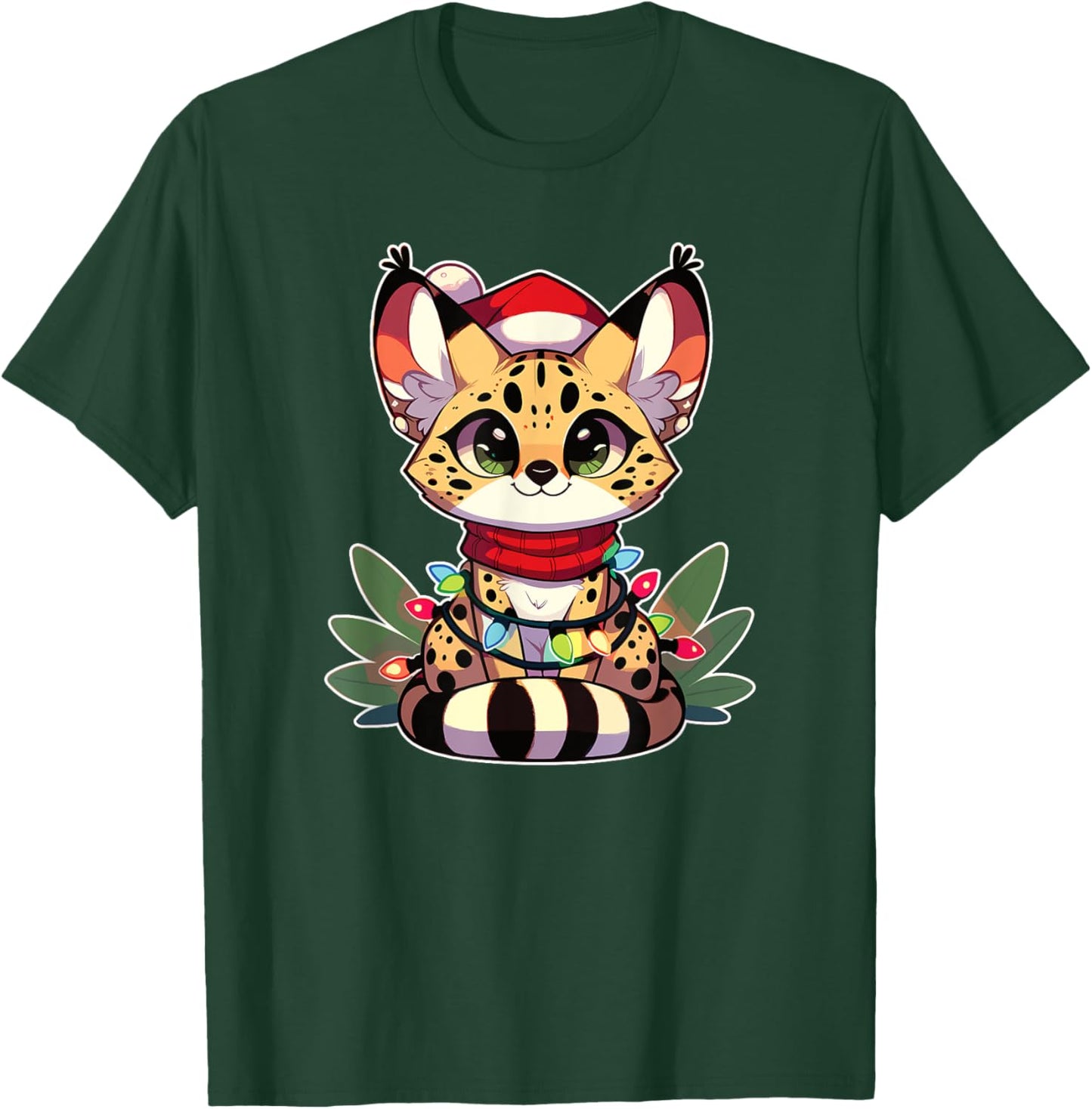 Christmas Fairy Lights Serval Cat Women Kids T-Shirt - T-Shirt | Forest
