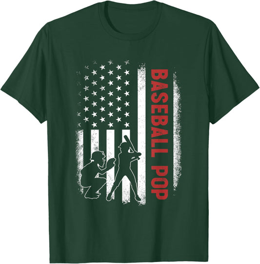 Baseball Pop American US Flag Gifts For Father's Day T-Shirt - T-Shirt | Forest