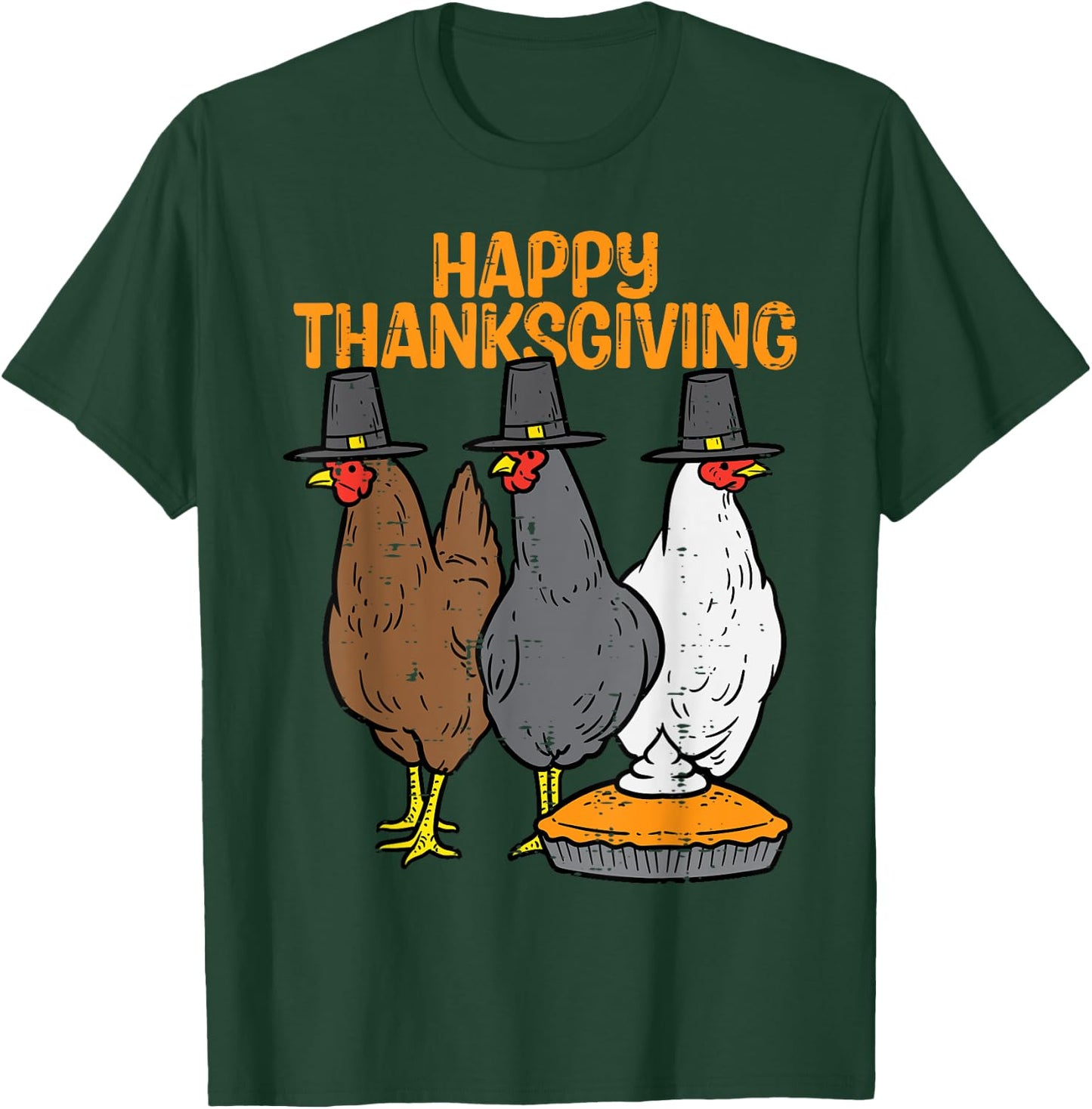 Happy Thanksgiving 3 Chickens Pilgrim Farm Men Women Kids T-Shirt - T-Shirt | Forest