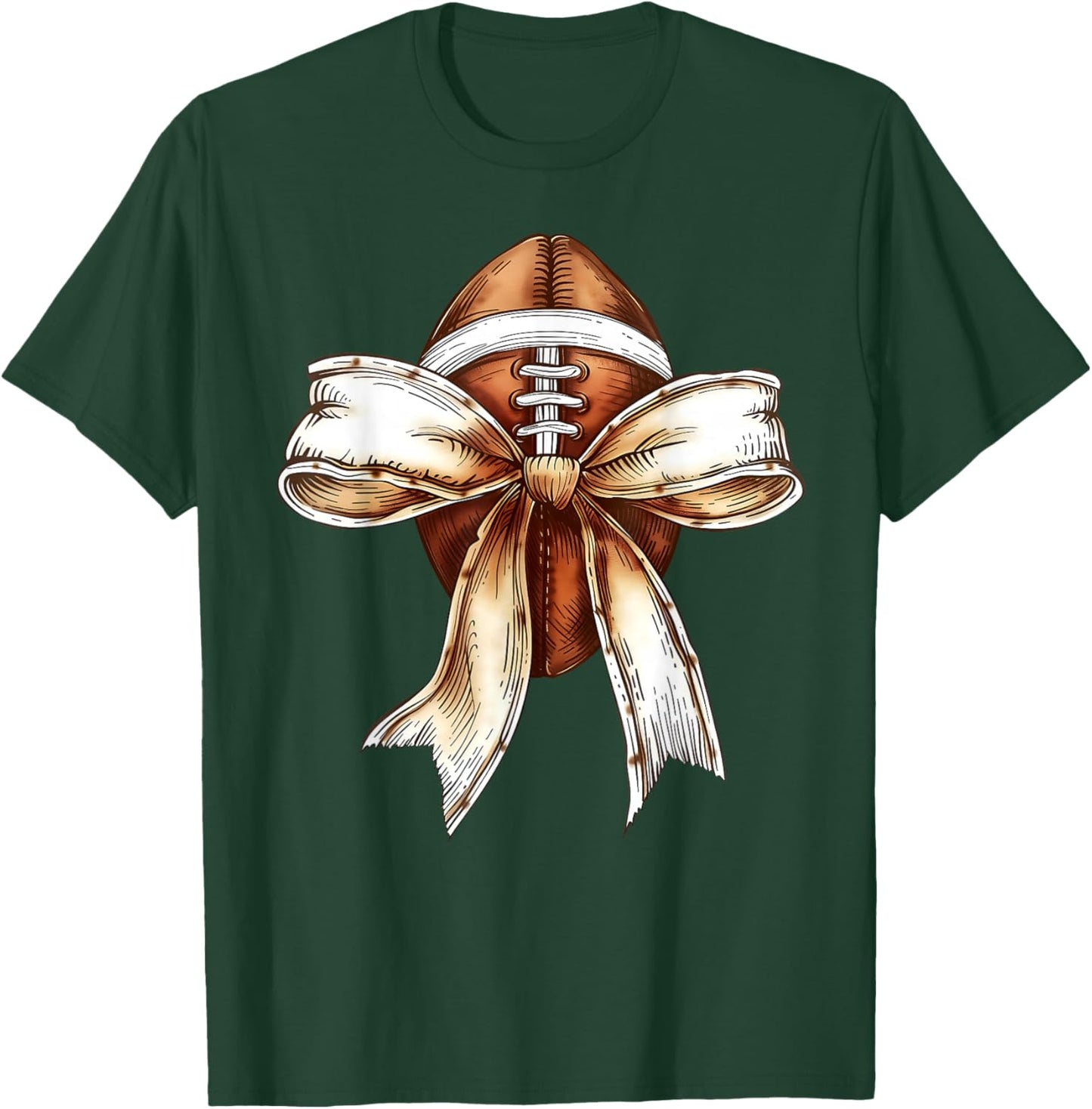 Coquette Bow Football Player American Football Season Funny T-Shirt - T-Shirt | Forest